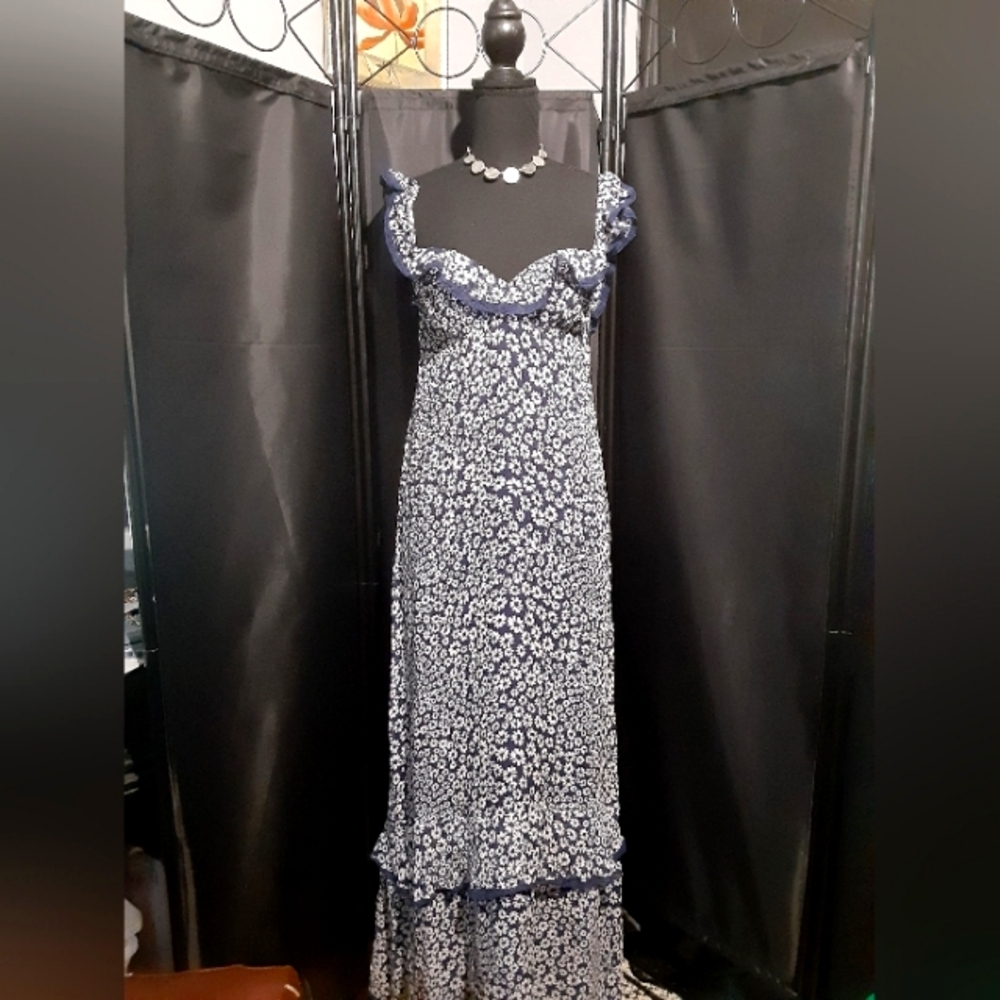 Philosophy Di Alberta Ferretti Floral Maxi Dress Sleeveless Ruffled Neck Size 6